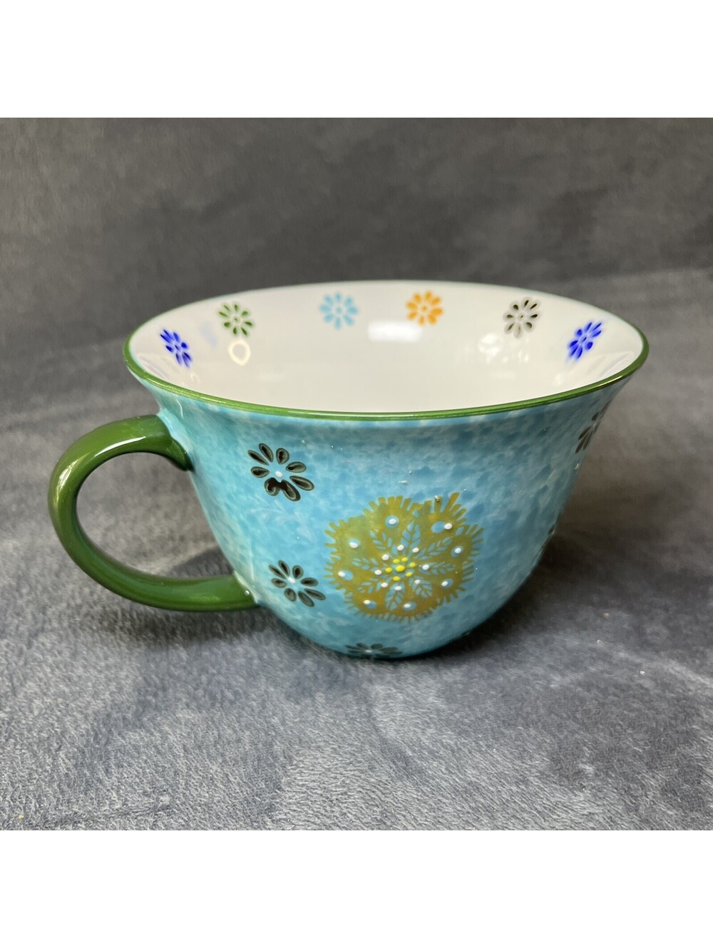 Signature Housewares Bohemian Coffee Mug Blue 14oz Ceramic Stoneware Big Tea Cup